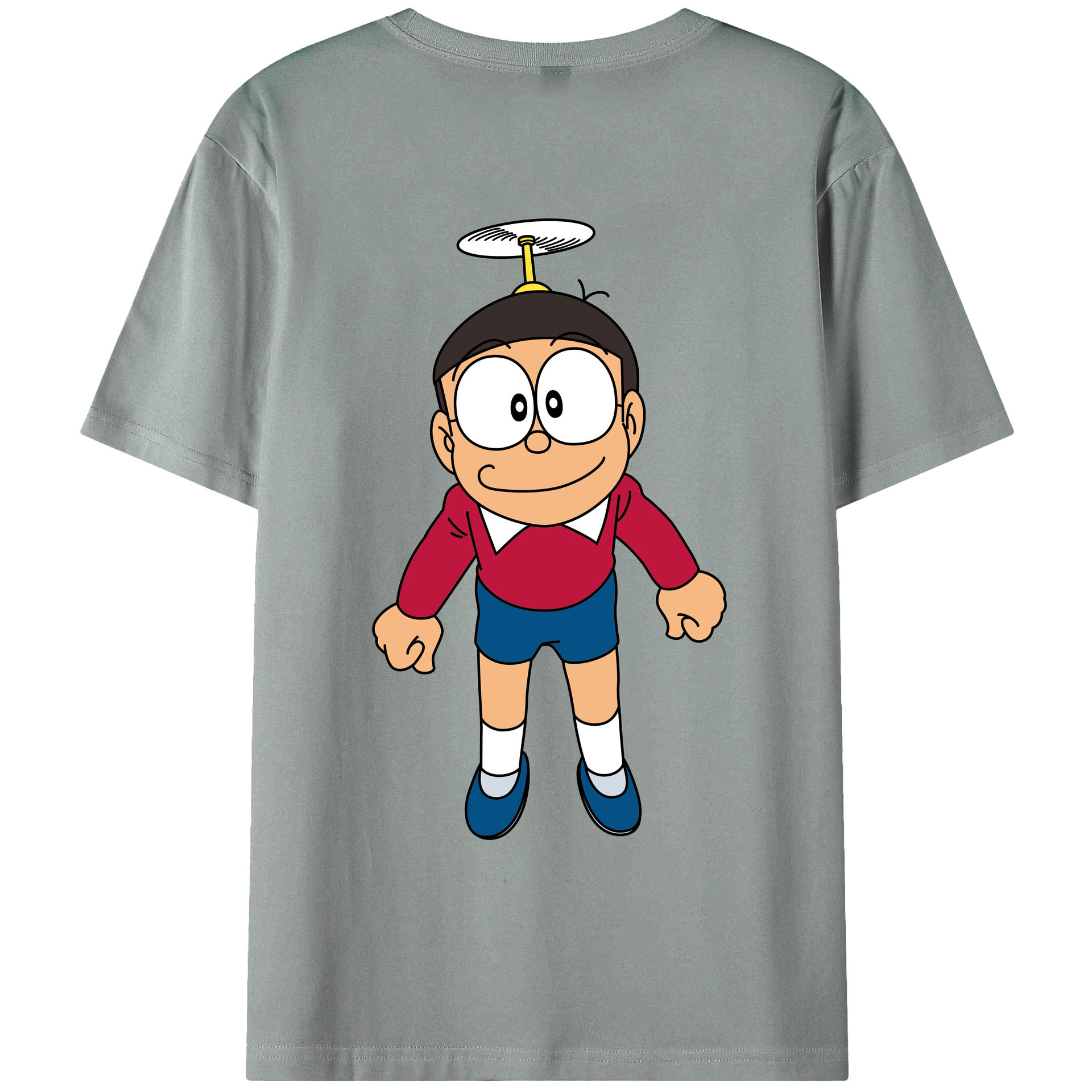 （画像用） ドラえもん 野比 のび太 Doraemon Nobita Nobi 綿100％ メンズ半袖Tシャツ（バックプリント） 通気性